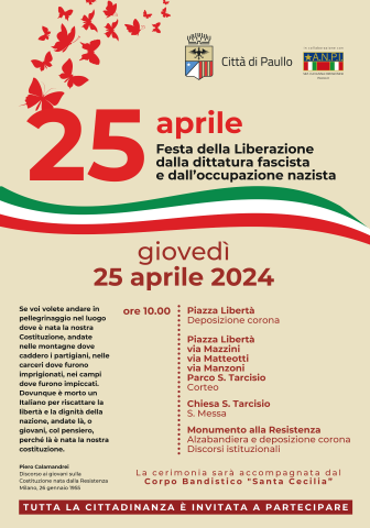 25 aprile - Festa della Liberazione - Programma cerimonia istituzionale