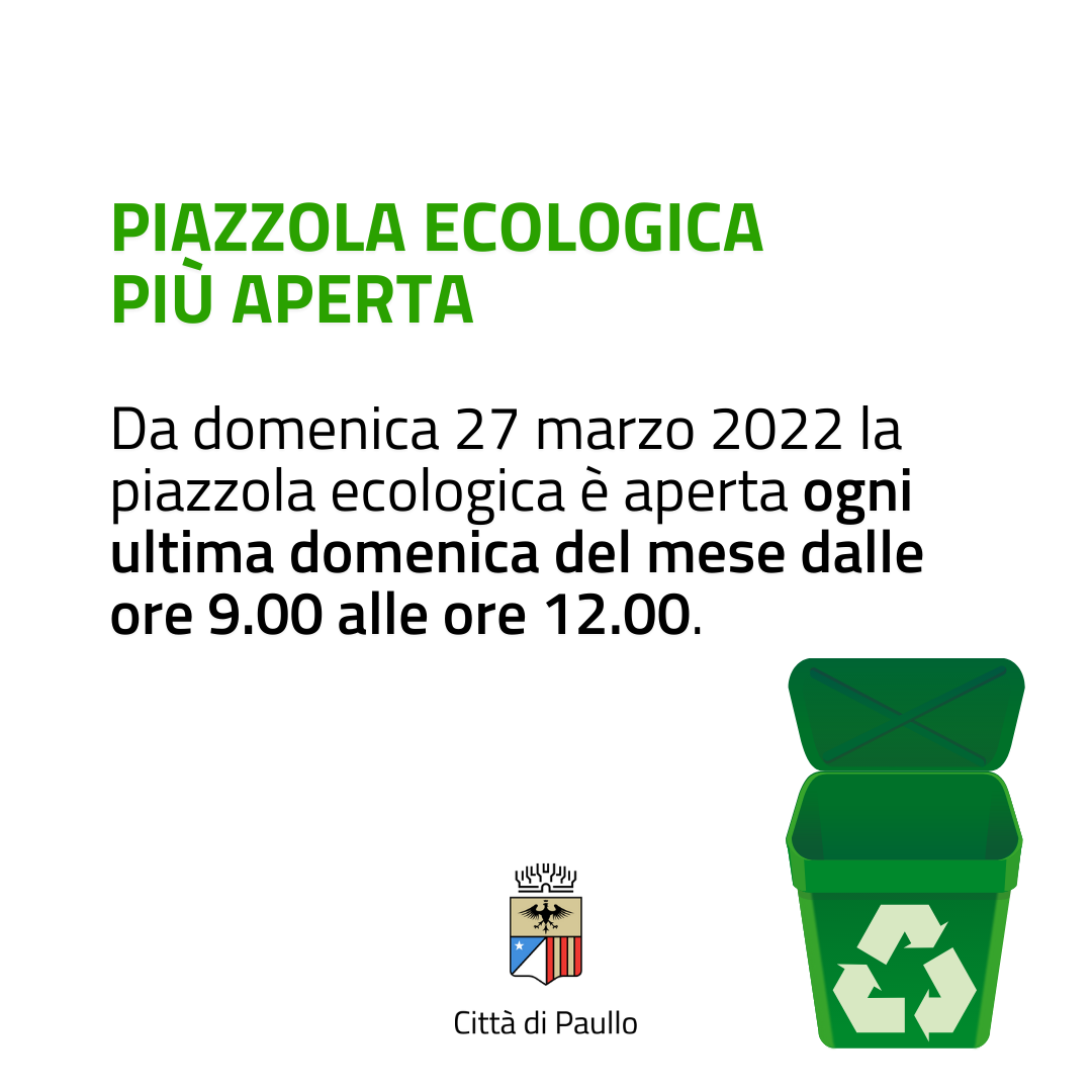 Al via l'apertura domenicale della piazzola ecologica