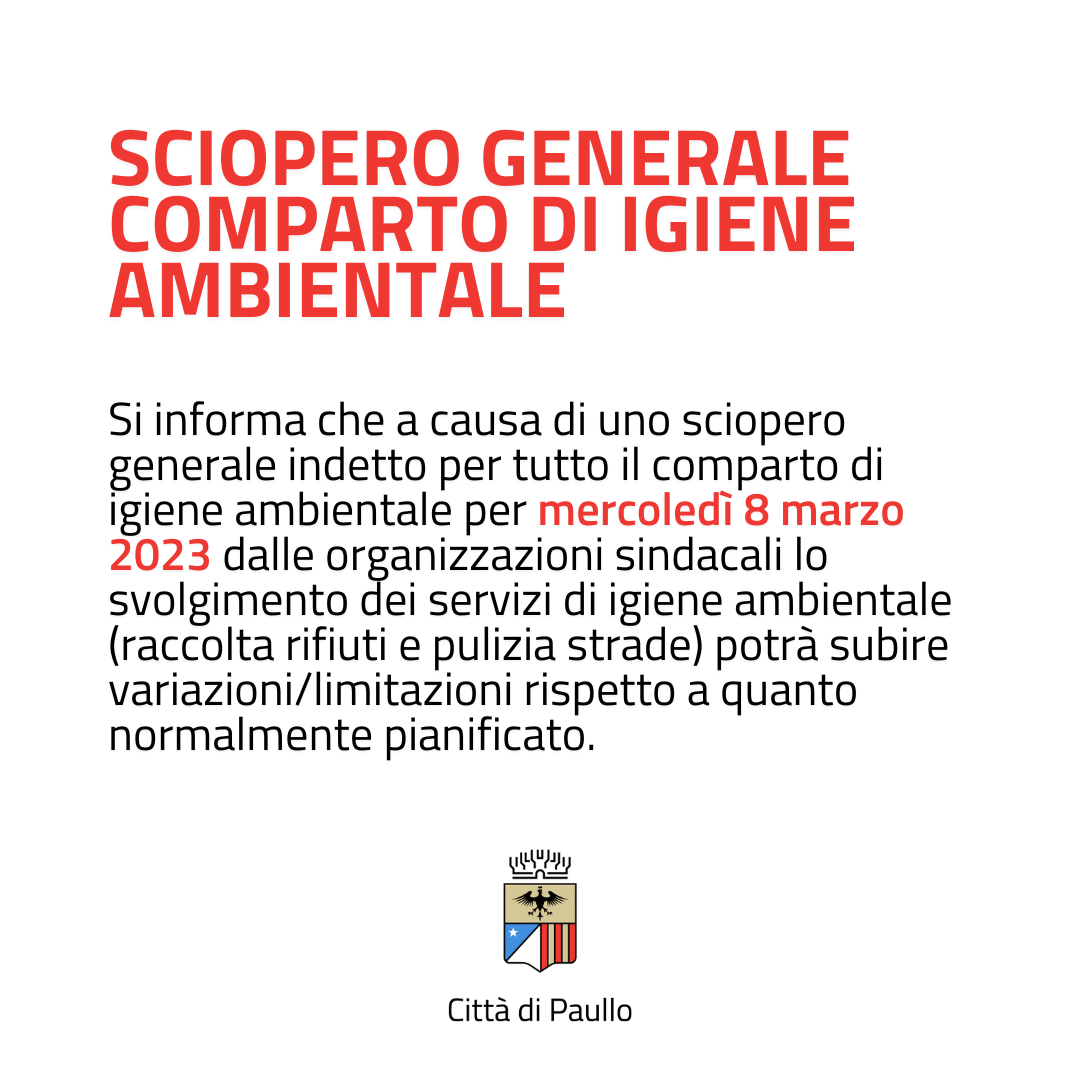 Sciopero generale comparto di igiene ambientale