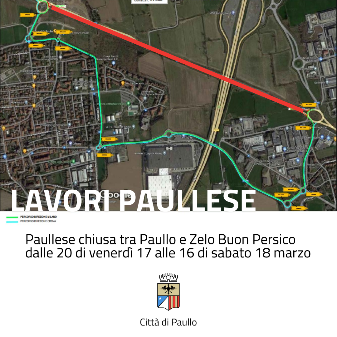 Paullese chiusa tra venerdì 17 e sabato 18 marzo 2023