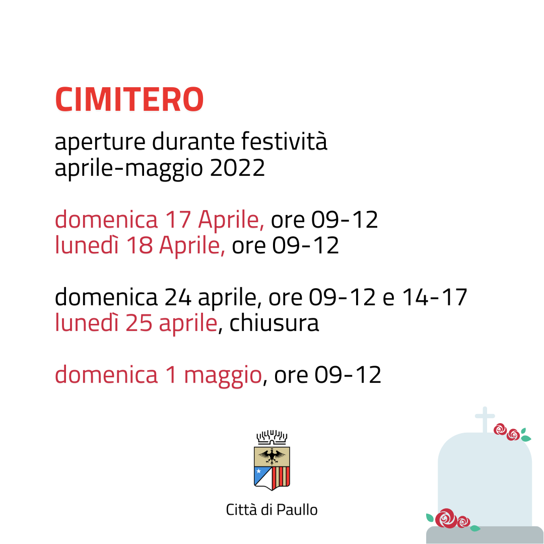 Apertura cimiteriali durante le festività aprile-maggio 2022