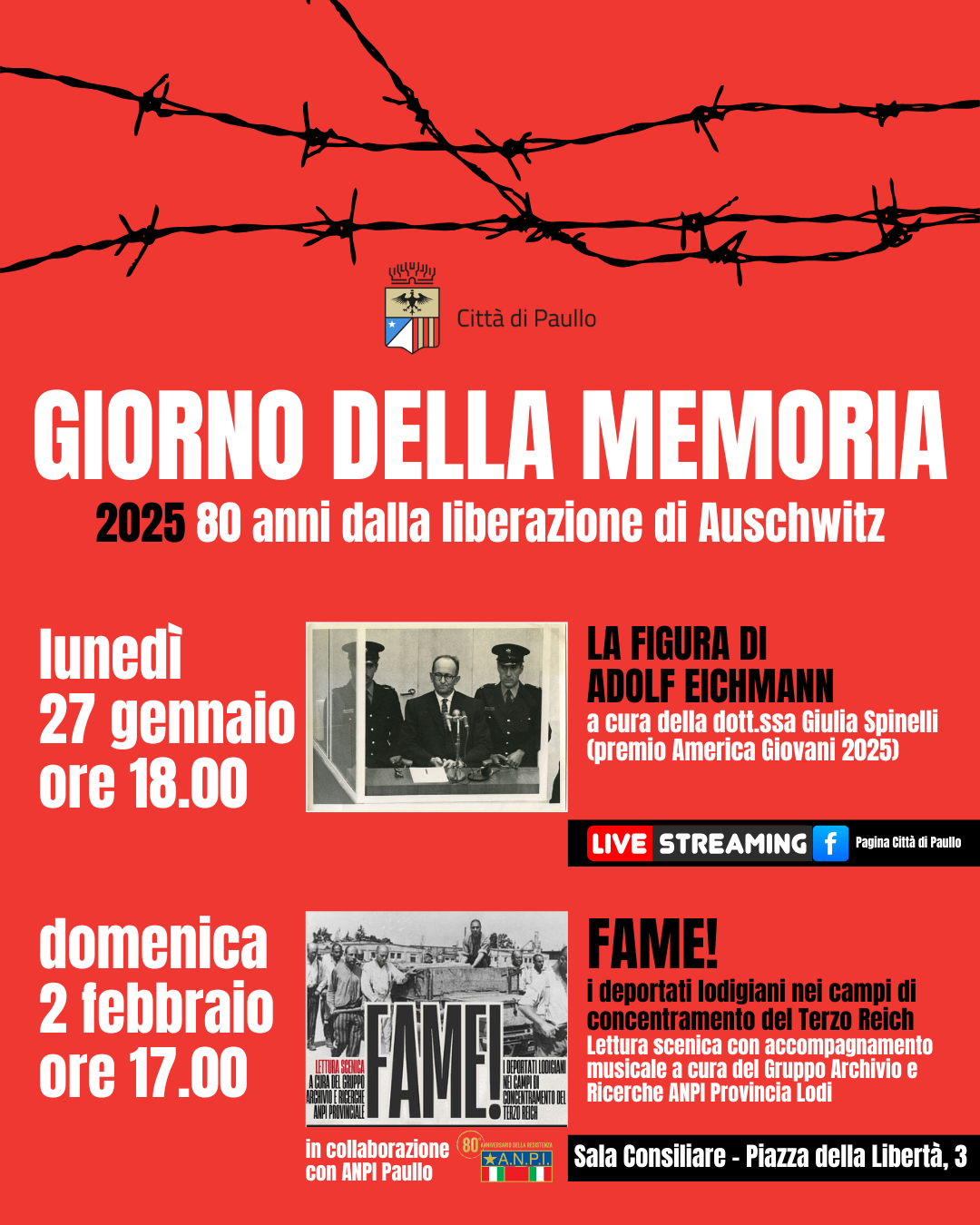 Le iniziative per il Giorno della Memoria 2025