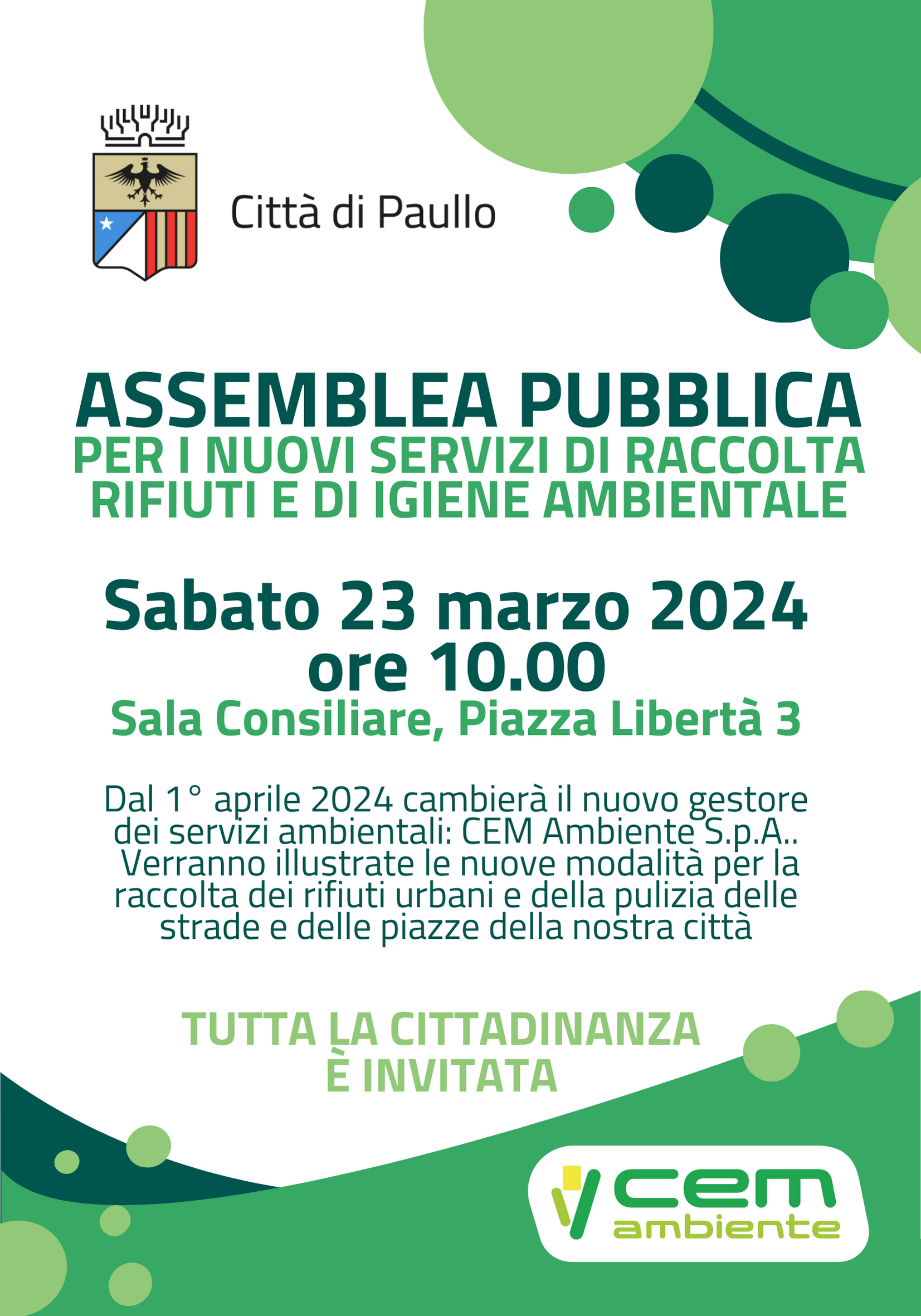 Assemblea pubblica per i nuovi servizi rifiuti e pulizia strade