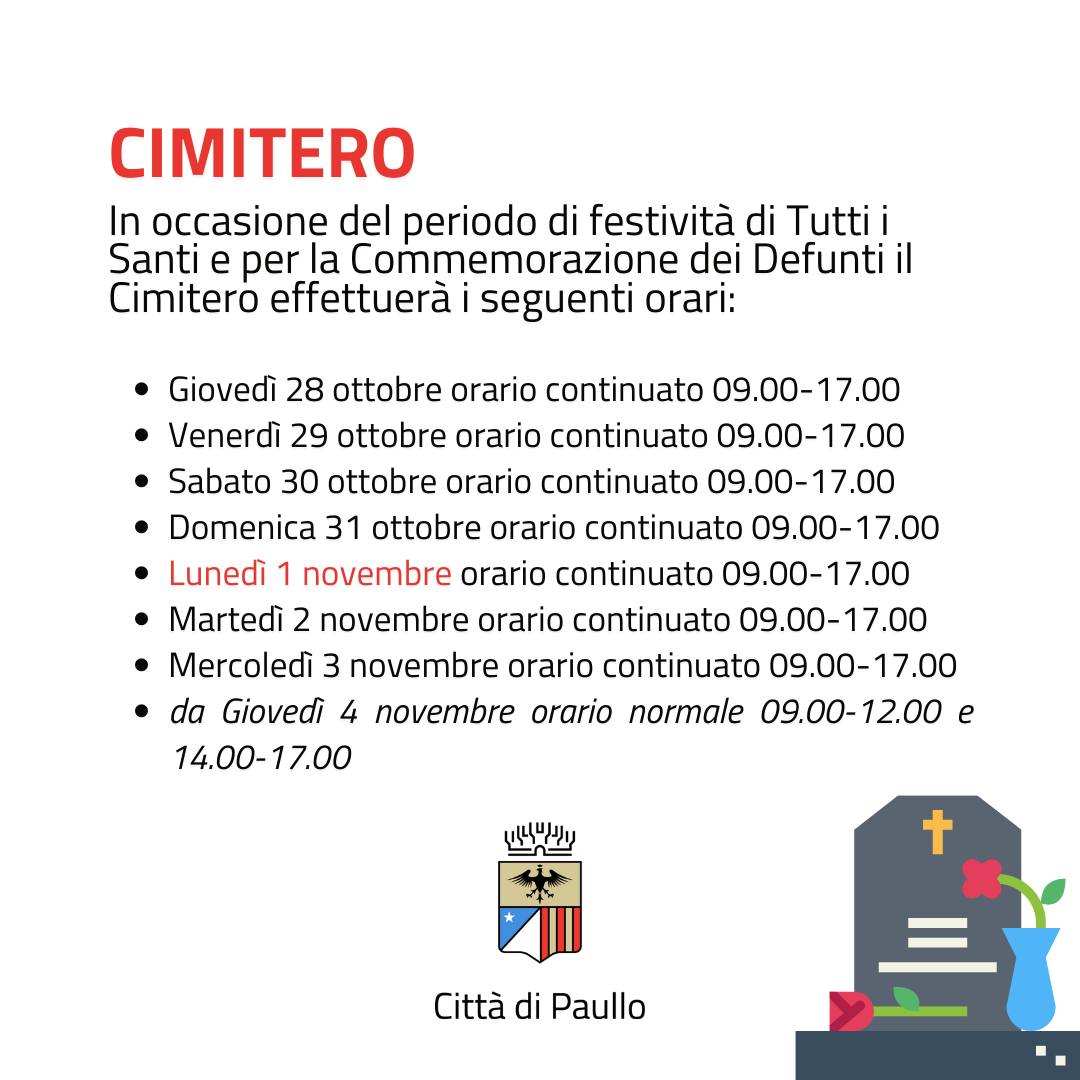 Cimitero, accesso potenziato in occasione delle festività