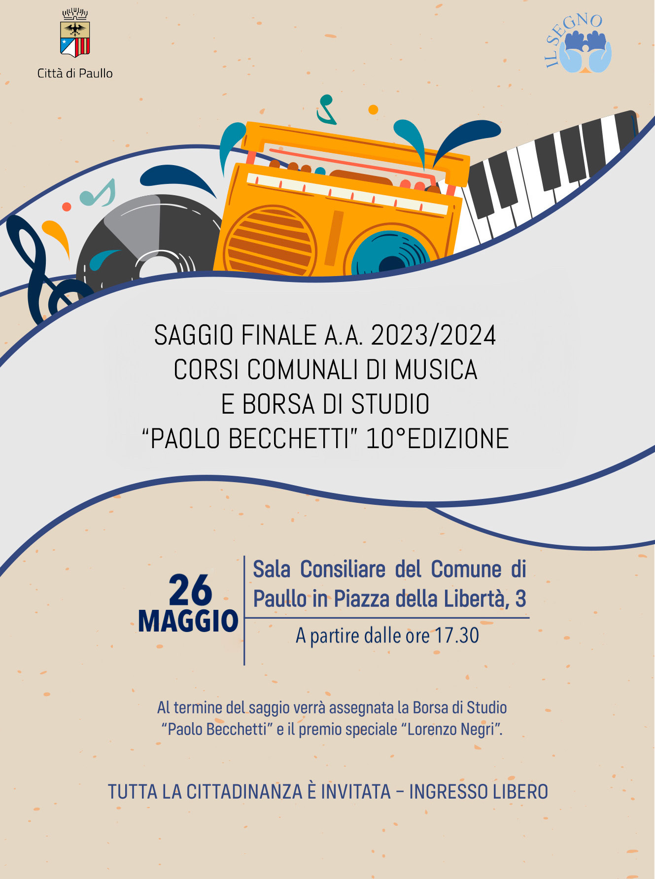 Saggio finale dei corsi comunali di musica - domenica 26 maggio 17.30 