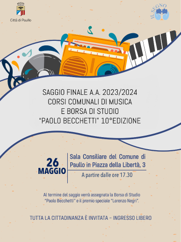 SAGGIO FINALE DEI CORSI COMUNALI DI MUSICA - DOMENICA 26 MAGGIO 17.30 