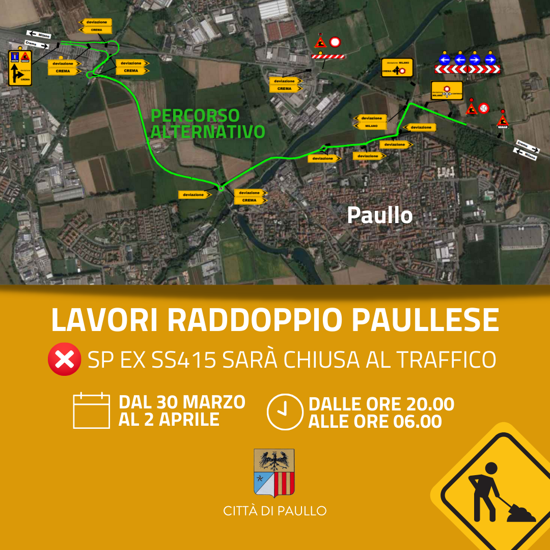 Chiusura strada Paullese dal 30 marzo al 2 aprile in orario notturno