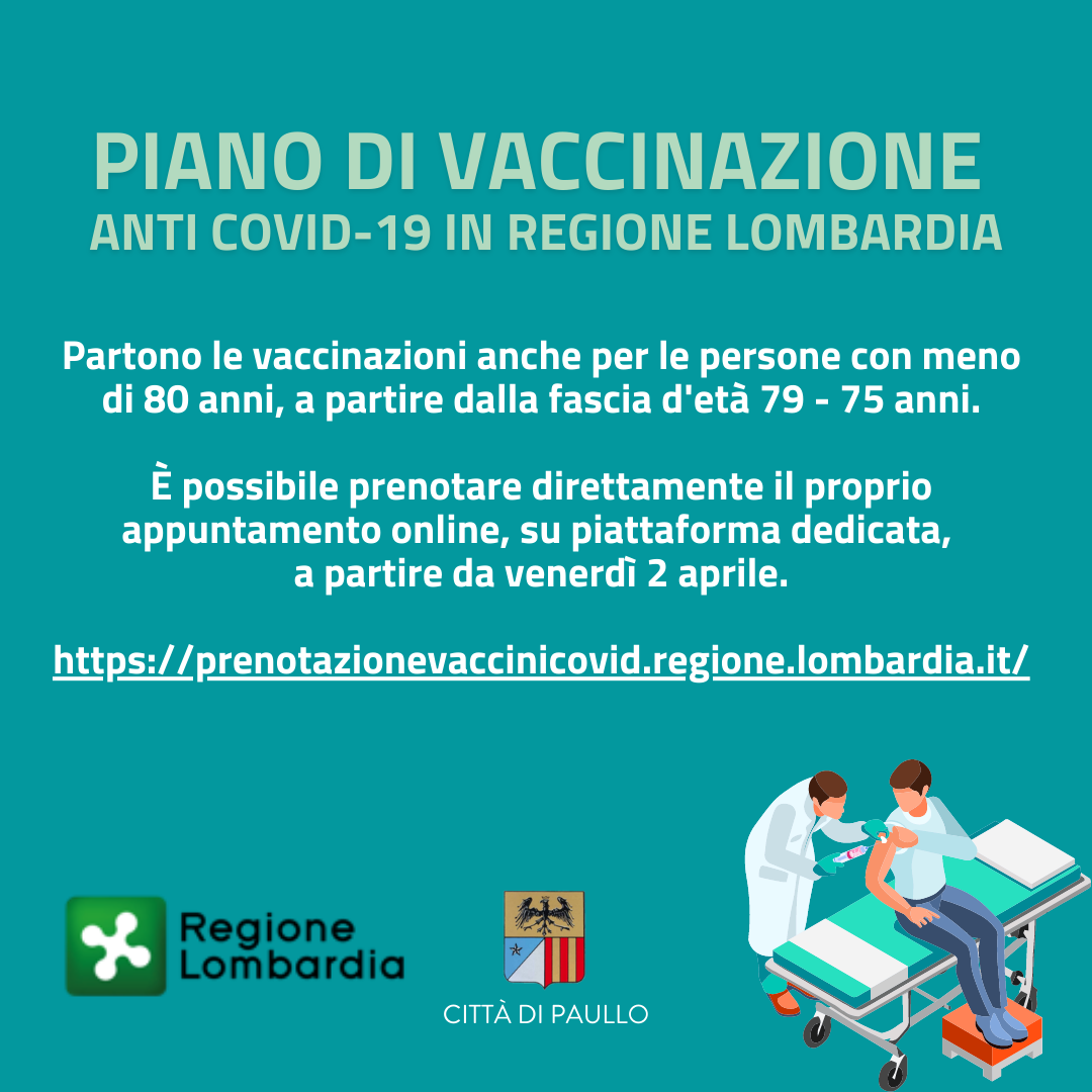 Prenotazione vaccini anti Covid-19 per le persone tra i 75 e i 79 anni 