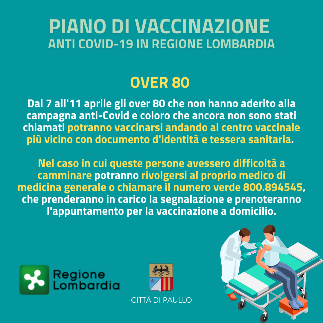 Aggiornamento per le vaccinazioni per gli Over 80
