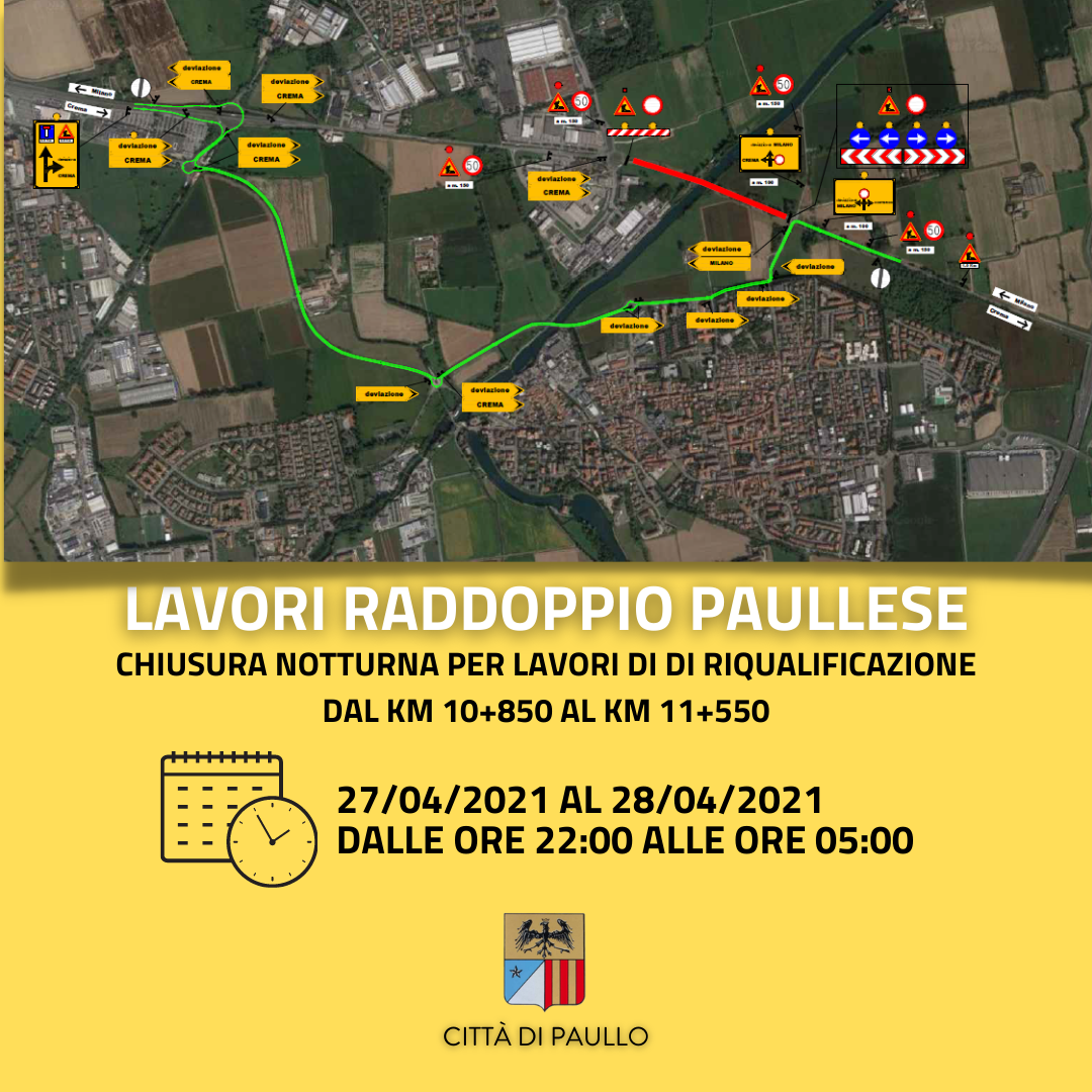 Chiusura notturna della Paullese per lavori di riqualificazione