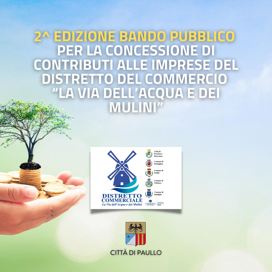 Bando per la concessione di contributi alle Imprese del Distretto del Commercio La Via dell’Acqua e dei Mulini