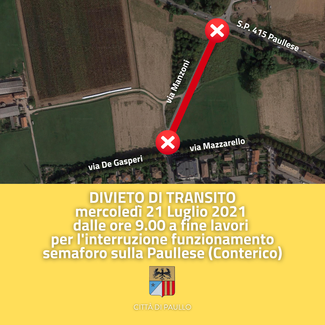 Divieto di transito in Via Manzoni verso SP 415