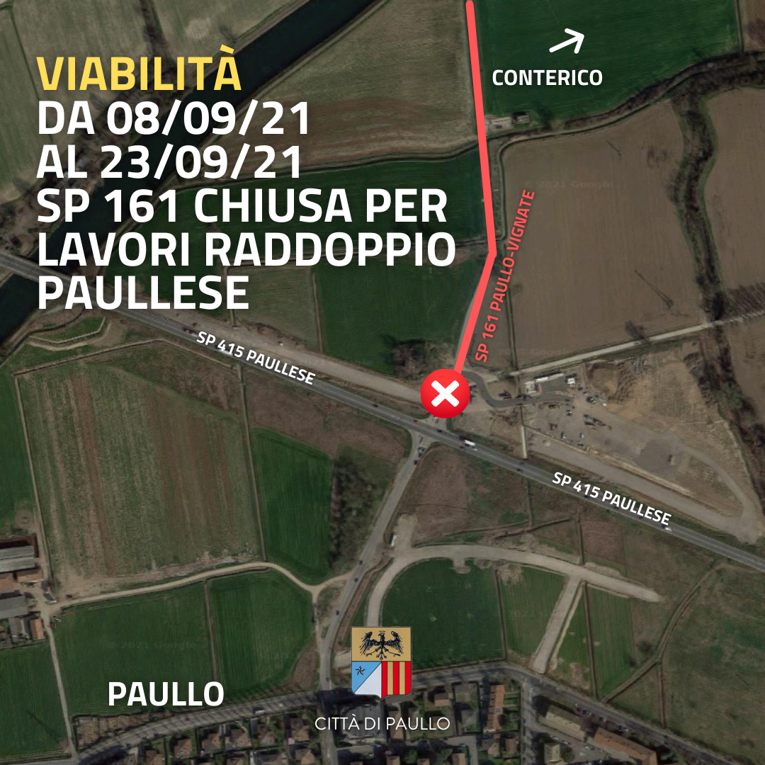 Chiusura SP 161 per Conterico per lavori Paullese